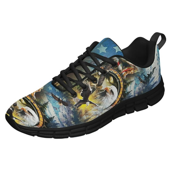 Native American Flag Shoes for Men Women Running Shoes Lightweight Walking Sneakers Mesh Athletic Sport Shoes Black Size 8