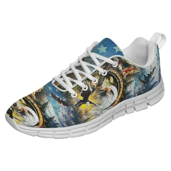 Native American Flag Shoes for Men Women Running Shoes Lightweight Walking Sneakers Mesh Athletic Sport Shoes White Size 12