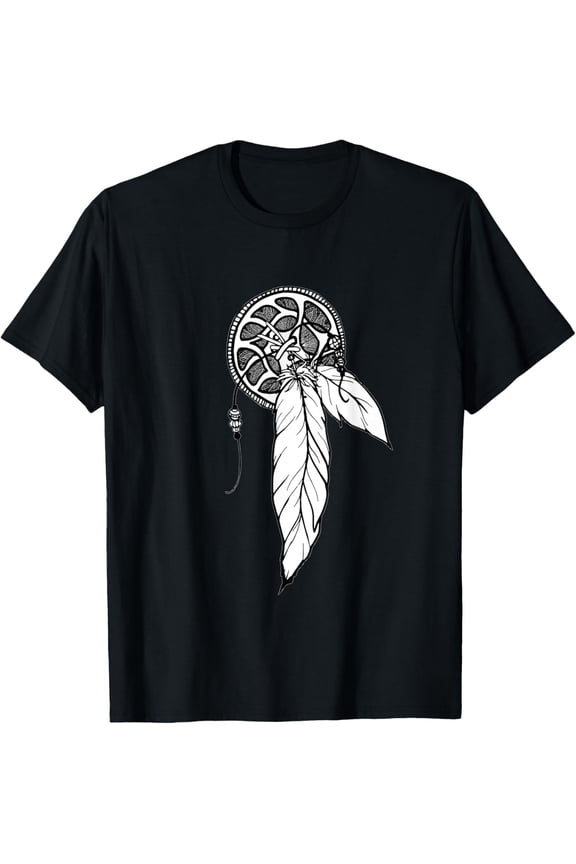 Native American Gift Tribal Art Dream Catcher Feather T-Shirt men and women can wear, black, white, gifts.