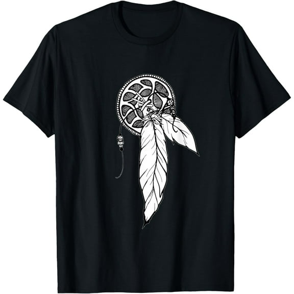 Native American Gift Tribal Art Dream Catcher Feather T-Shirt men and women can wear, black, white, gifts.