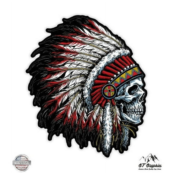 Native American Headdress Skull - 8" Vinyl Sticker - For Car Laptop I-Pad - Waterproof Decal