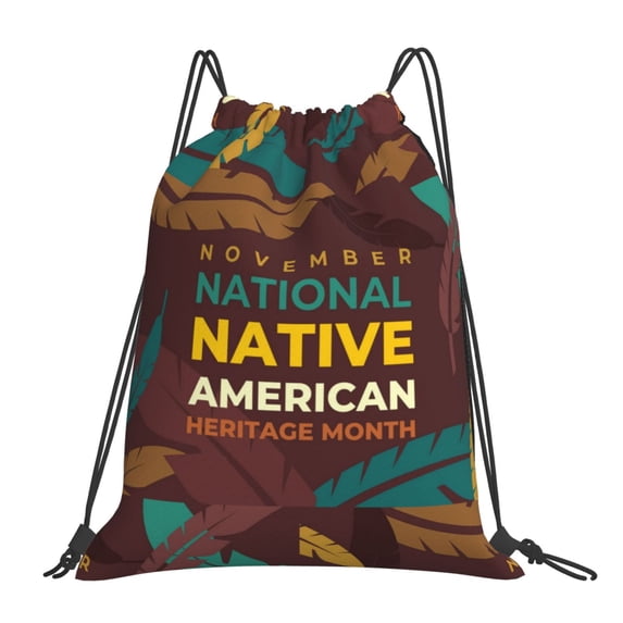Native-American Heritage Month Indigenous Pride Drawstring Backpack Sackpack String Bag Cinch Waterproof Bags for Gym Sports Yoga Travel Beach Swimming shopping