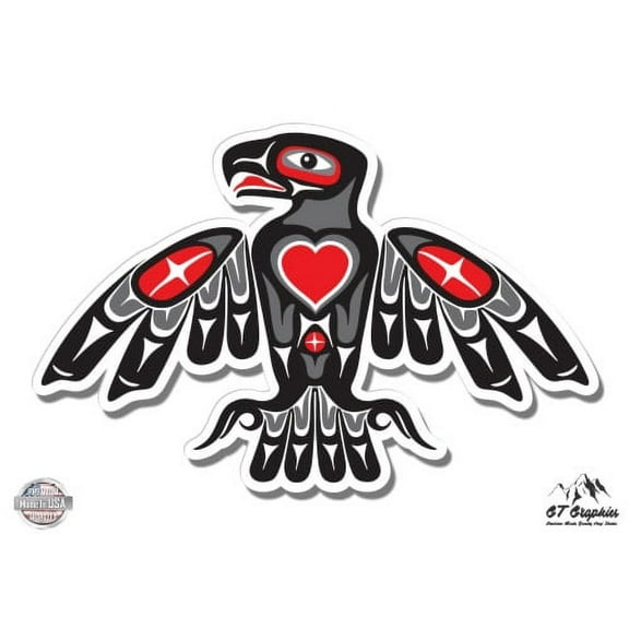 Native American Pacific Northwest Style Tomem Eagle Bird - 3" Vinyl Sticker - For Car Laptop I-Pad Phone Helmet Hard Hat - Waterproof Decal