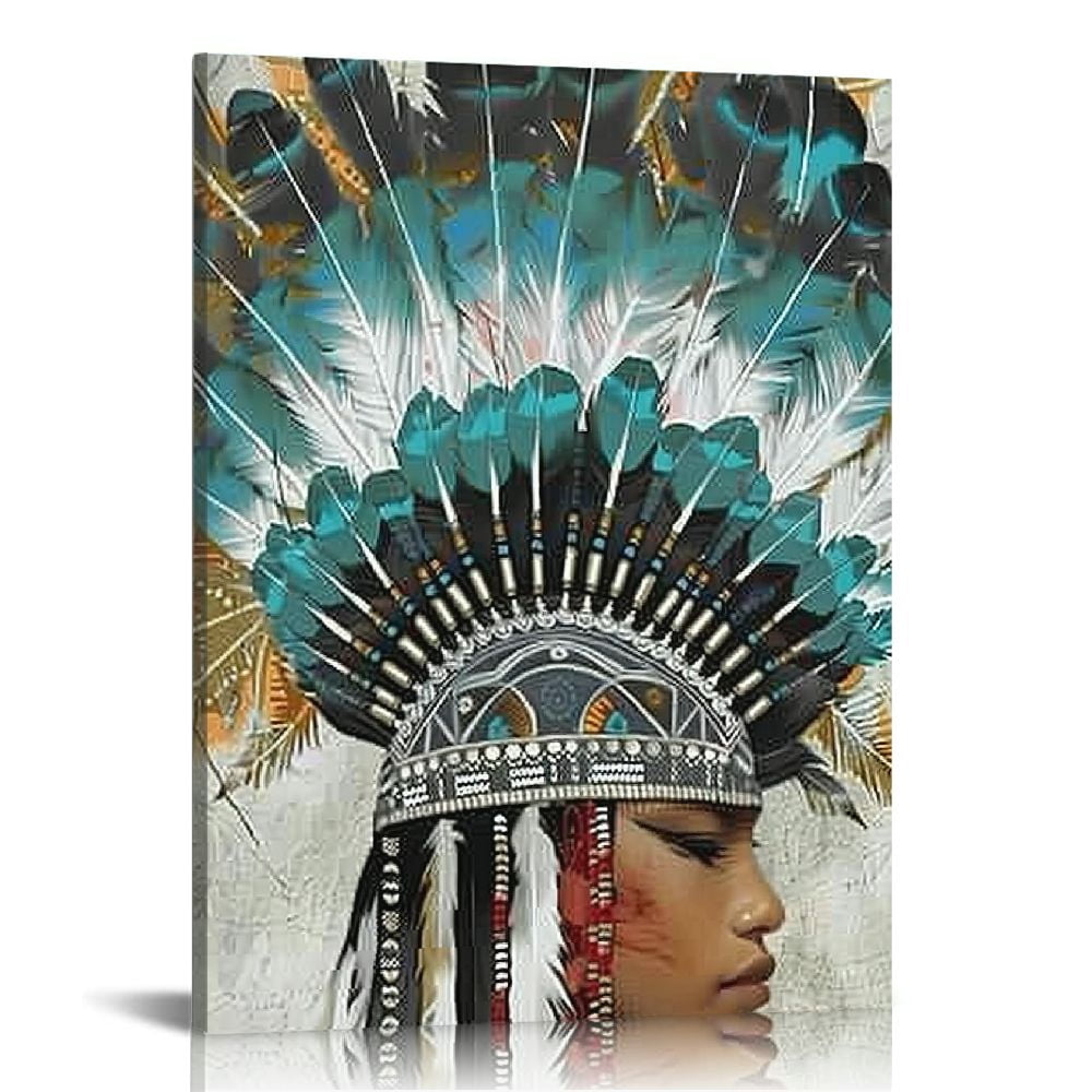 Tableau Sur Toile Encadré - Art Street Art Native American, Plume D'aigle, Prêt à Accrocher