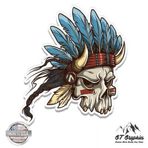 Native American Skull - 12" Vinyl Sticker Waterproof Decal