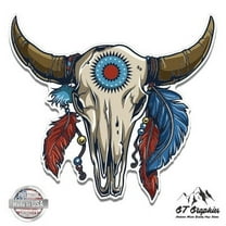 Native American Skull - 3" Vinyl Sticker - For Car Laptop I-Pad Phone Helmet Hard Hat - Waterproof Decal