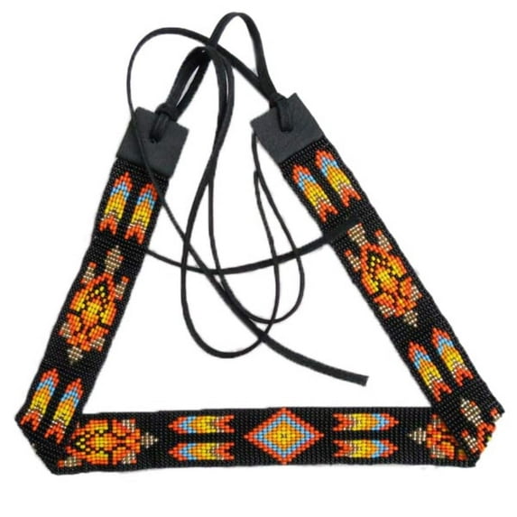 Native American Style Black Fire Seed Beads Turtle Beaded Hatband