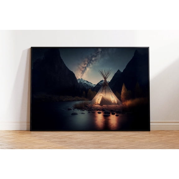 Native American Tipi Landscape Art Print, Unframed Poster Size 8x12