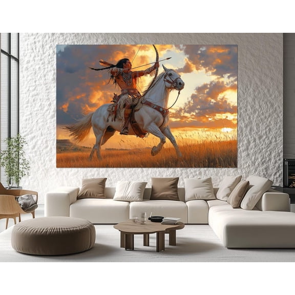 Native American Warrior Canvas Print – Horseback Archer Wall Art – Native American Painting – Native American Poster – Warrior on Horse Art
