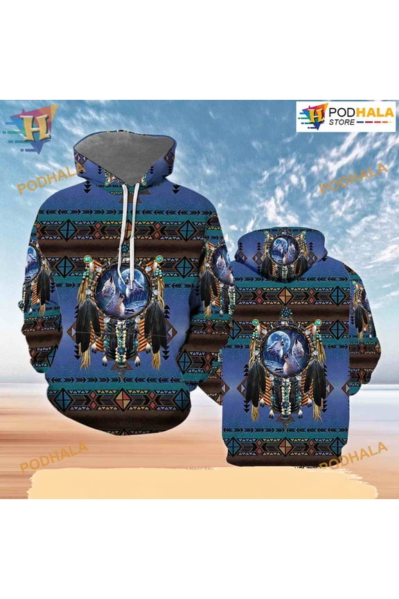 Native American Wolf All Over Printed 3D Hoodie T-Shirt