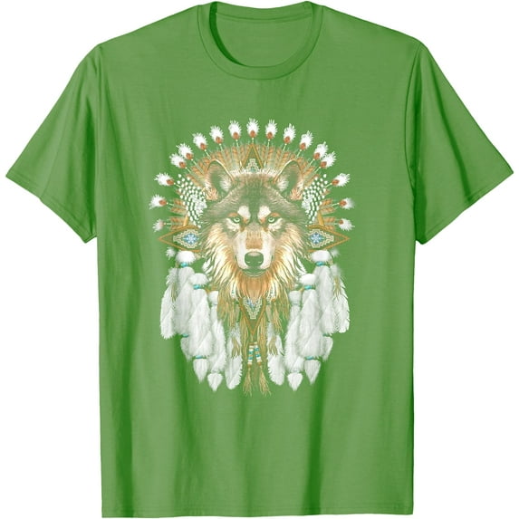 Native American Wolf Feather Unisex T-Shirt for Men Women Kids Toddler,Lime Color,Size YS