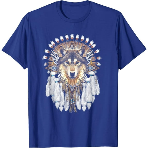 Native American Wolf Feather Unisex T-Shirt for Men Women Kids Toddler,Royal Blue Color,Size YM