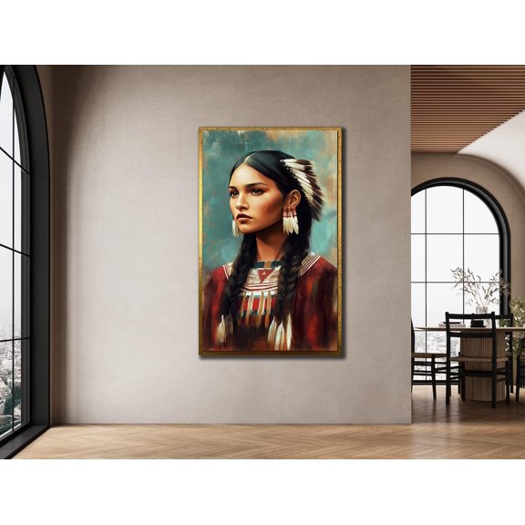 Native American Woman Canvas Print: Ethnic Warrior Girl Wall Art, Unframed Poster Size 12x18