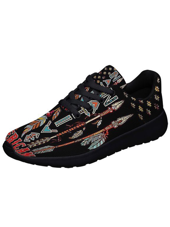 Native American flag Pride Feather Shoes Sneakers for Women Men Black Size 12