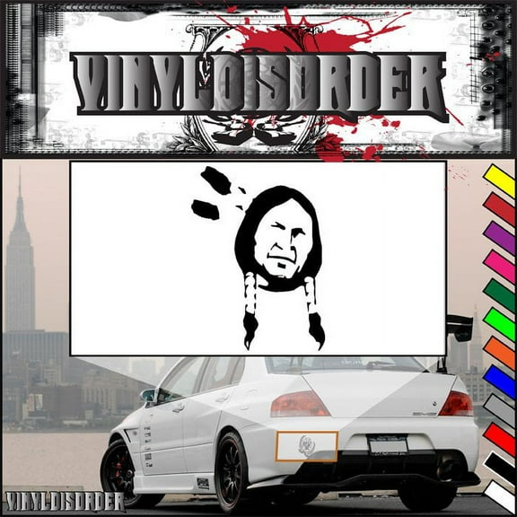 Native American with Double Feathers Decal - 36 Inches