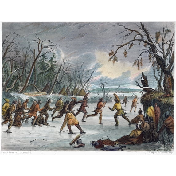 Native Americans: Game, 1855. /Nnorthwestern Native Americans At Ball Play On The Ice. Engraving, 1855, After A Drawing By Seth Eastman. Poster Print by (24 x 36)