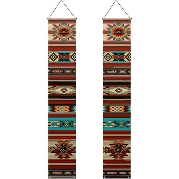 Native Aztec Porch Banners Hanging Flag Porch Sign for Front Door Outdoor Polyester Seasonal Holiday Yard Decor Farmhouse Wall Backdrop Indoor Outdoor Wedding