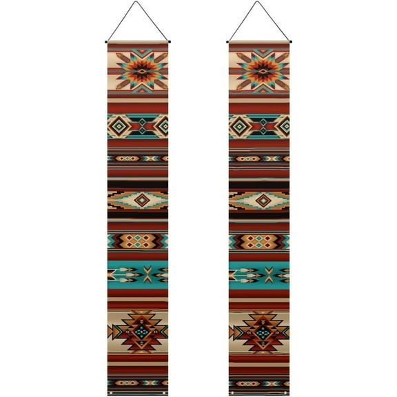 Native Aztec Porch Banners Hanging Flag Porch Sign for Front Door Outdoor Polyester Seasonal Holiday Yard Decor Farmhouse Wall Backdrop Indoor Outdoor Wedding