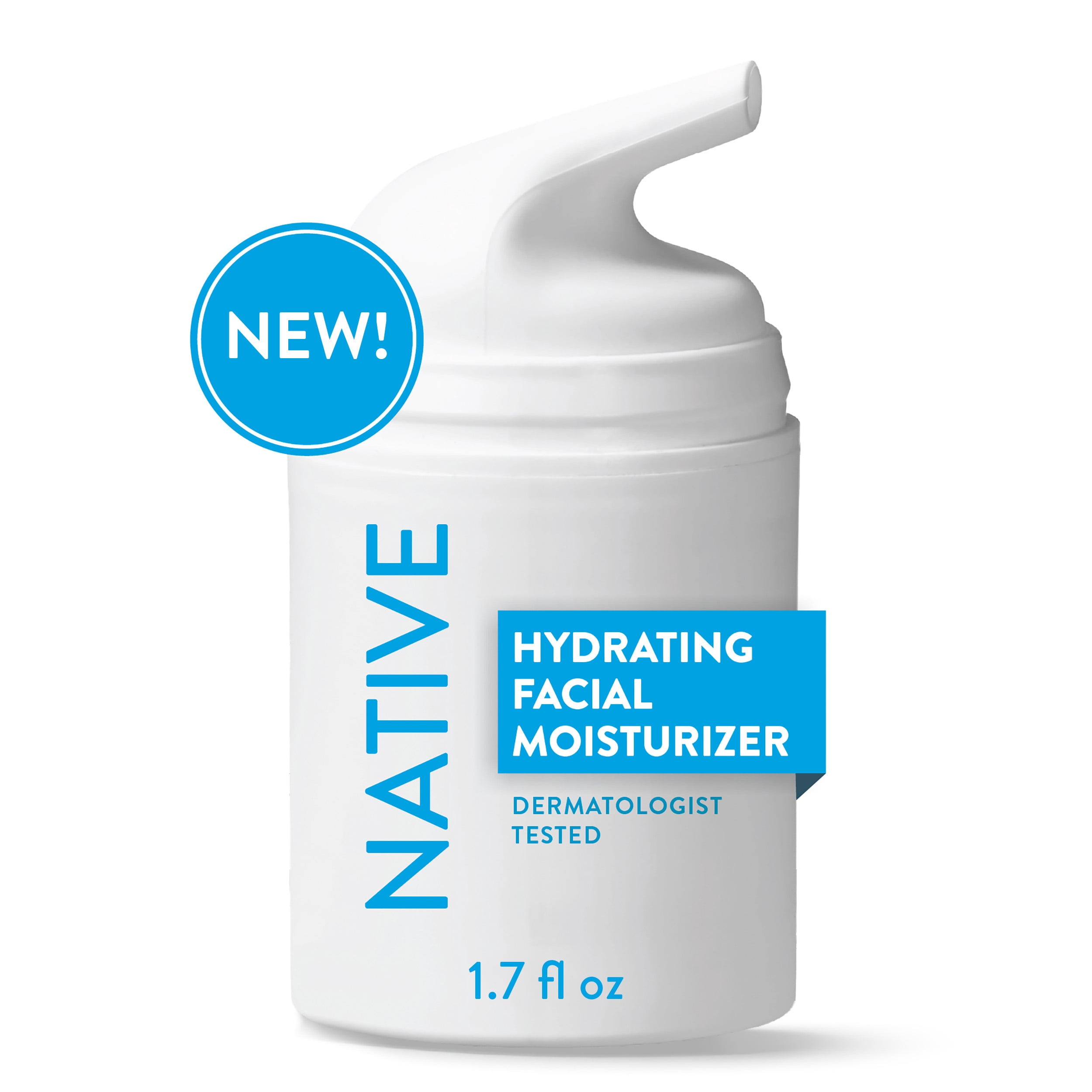 Native Hydrating Facial Moisturizer for Dry Skin, Silicone Free, Fragrance Free, with Vitamin B3 and Shea Butter, Dermatologist Tested, 1.7 oz