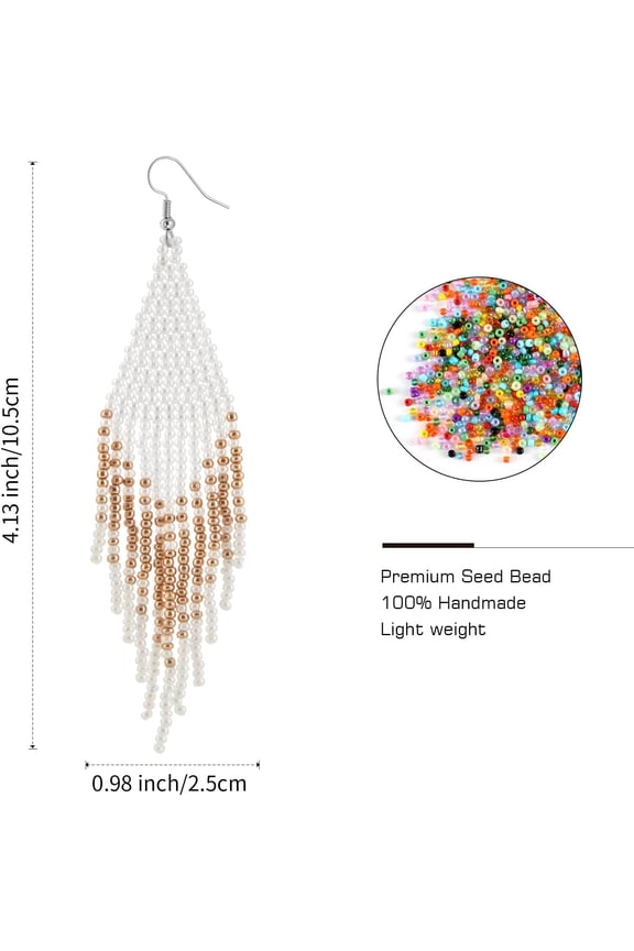 Native Beaded Tassel Earrings Boho - Handmade Seed Bead Statement Fringe Op Earrings For Women Dangling[Z2343]