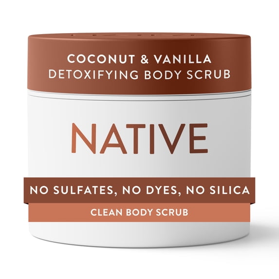 Native Detoxifying Body Scrub, Gentle Exfoliation for Sensitive Skin, Coconut & Vanilla Scent, 12 oz