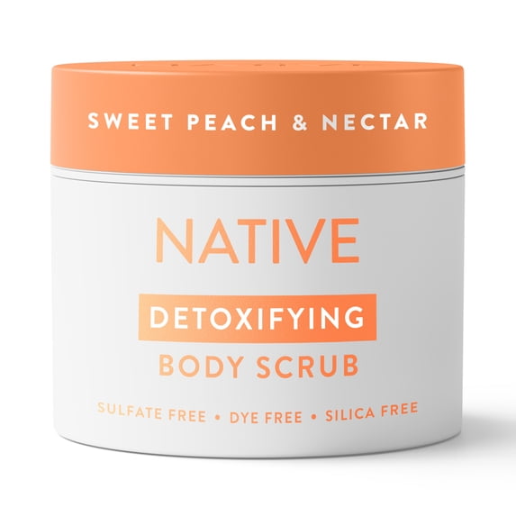 Native Detoxifying Body Scrub, Sweet Peach & Nectar, Gentle Exfoliation for Sensitive Skin, Plant Based Ingredients, for Women, 12 oz