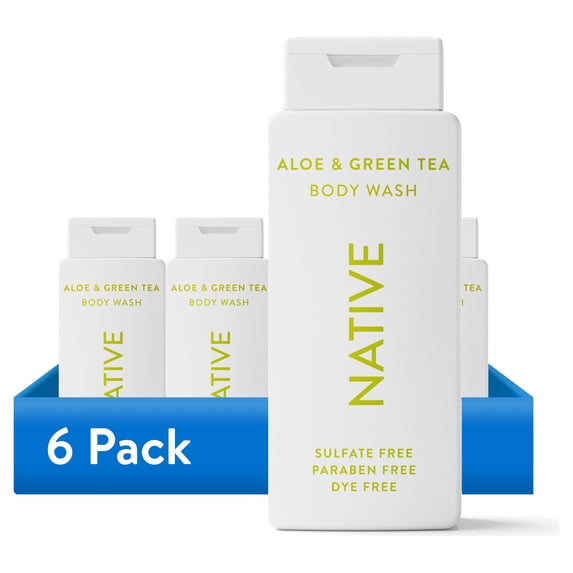 (6 pack) Native Body Wash, Aloe & Green Tea, Sulfate Free, for Women & Men, 18 fl oz