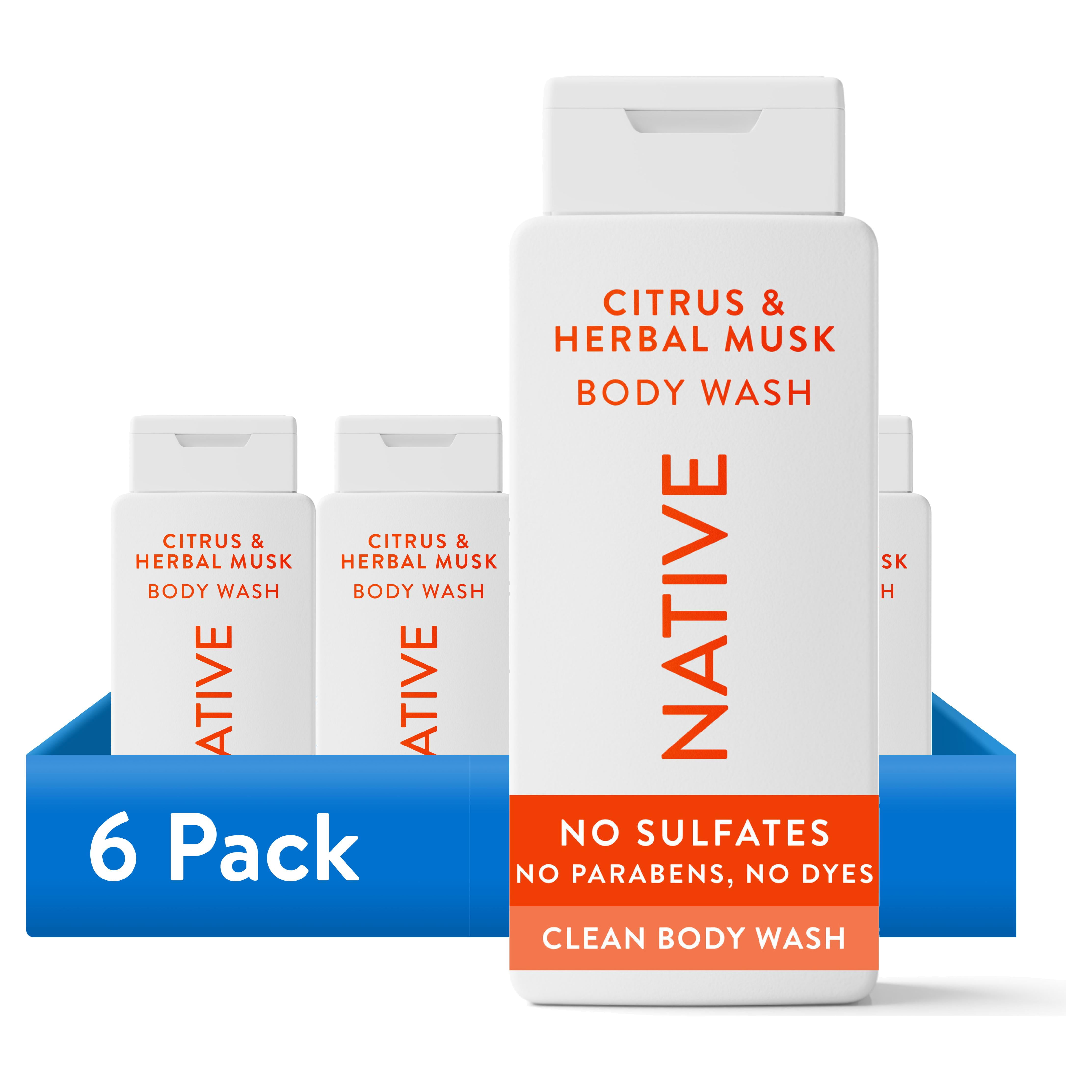 (6 pack) Native Body Wash, Sulfate Free, for Women & Men, Citrus & Herbal Musk, 18 fl oz