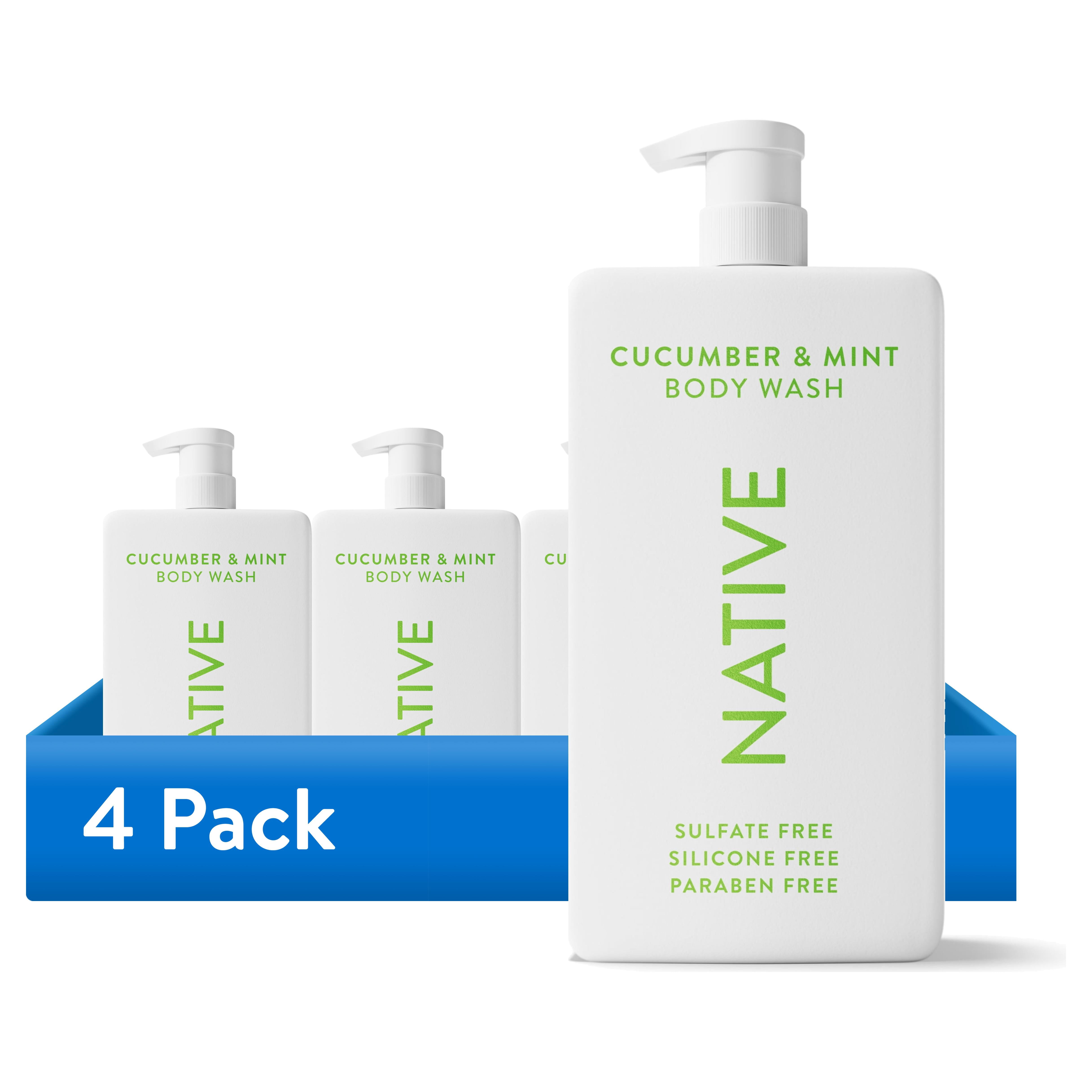 (4 pack) Native Body Wash, Cucumber & Mint, Sulfate Free, for Women & Men, 36 fl oz