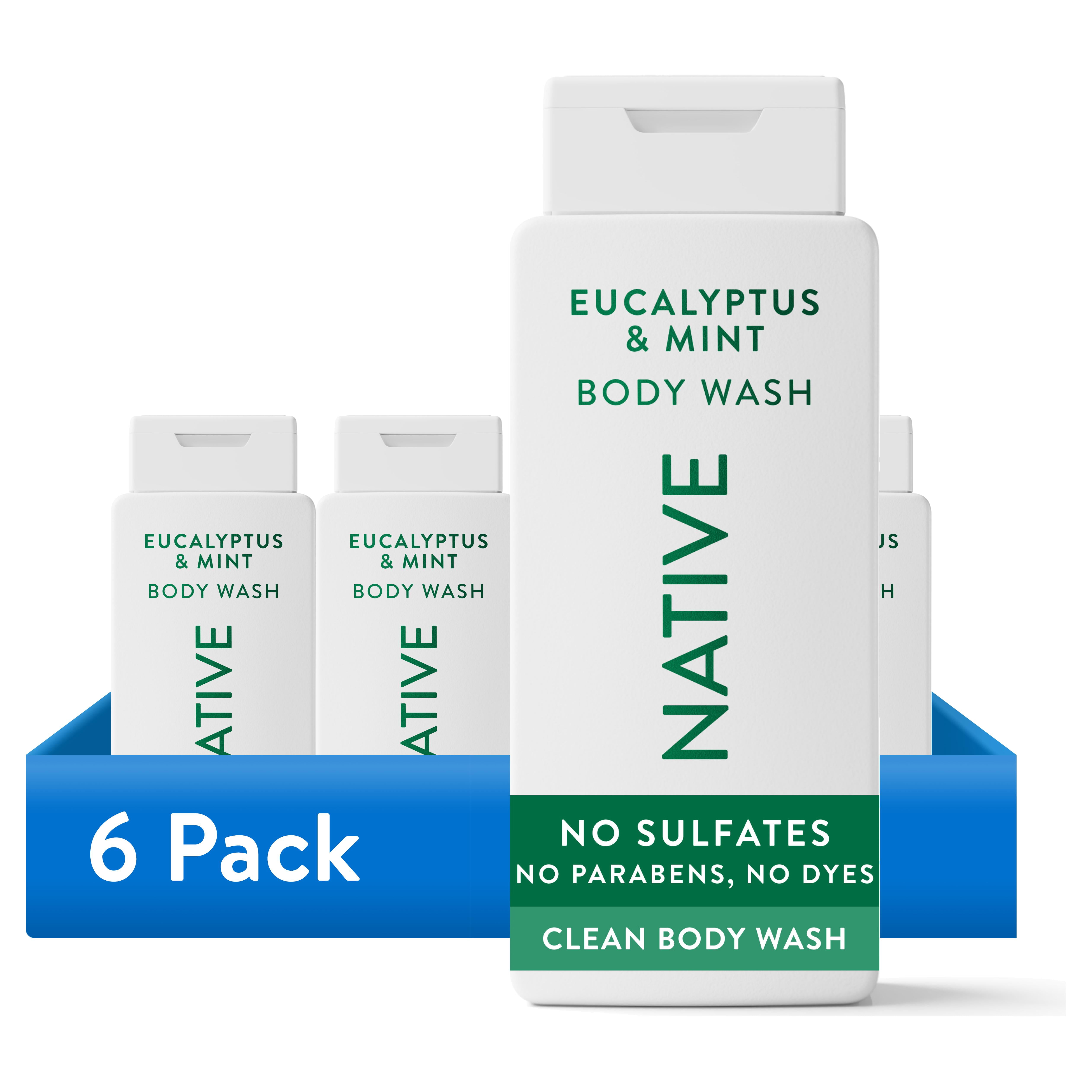 (6 pack) Native Body Wash for Women & Men, Sulfate Free, Eucalypts & Mint, 18 fl oz