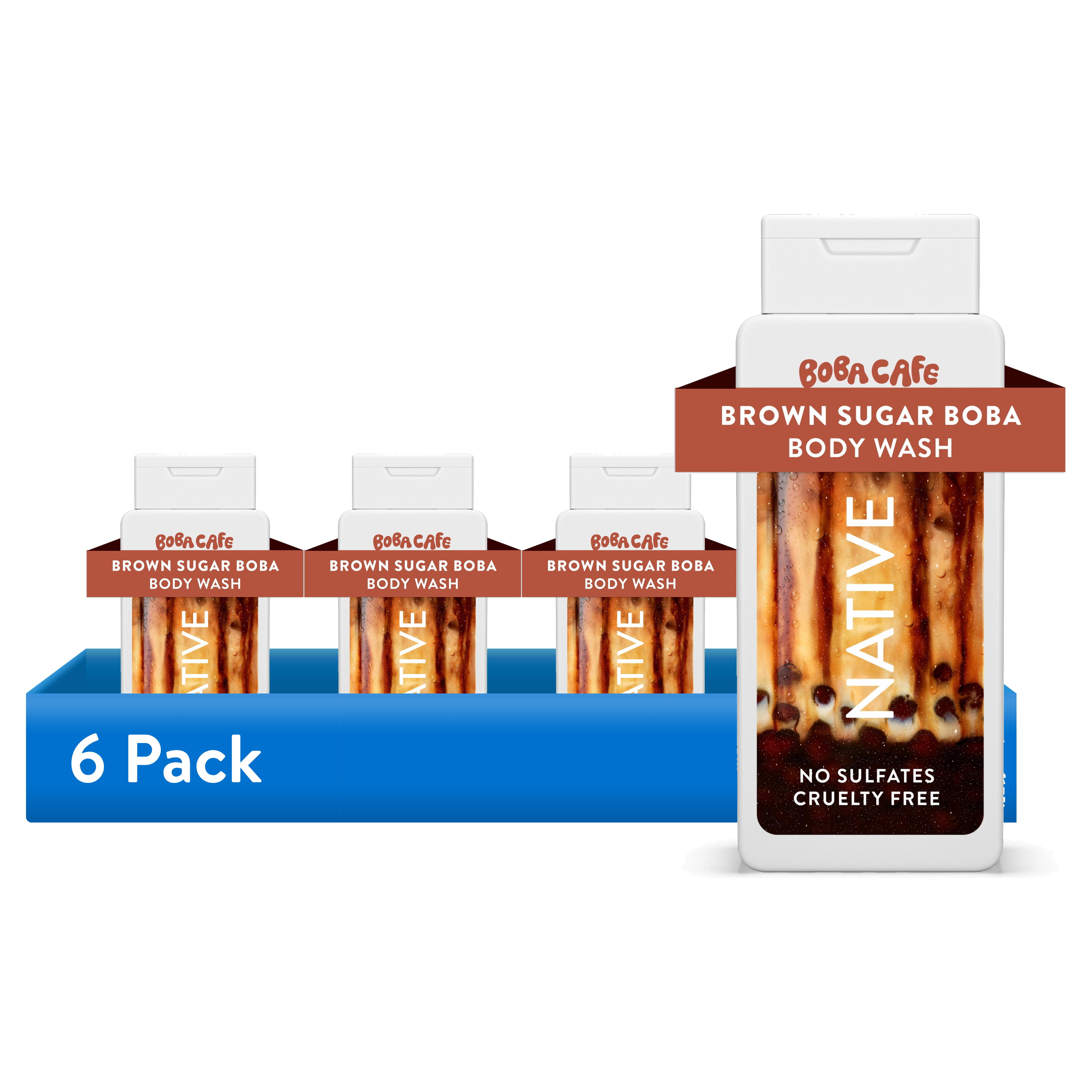 (6 pack) Native Body Wash, Limited Edition Brown Sugar Boba, Sulfate Free Body Wash for Women & Men, Boba Café, 18 fl oz