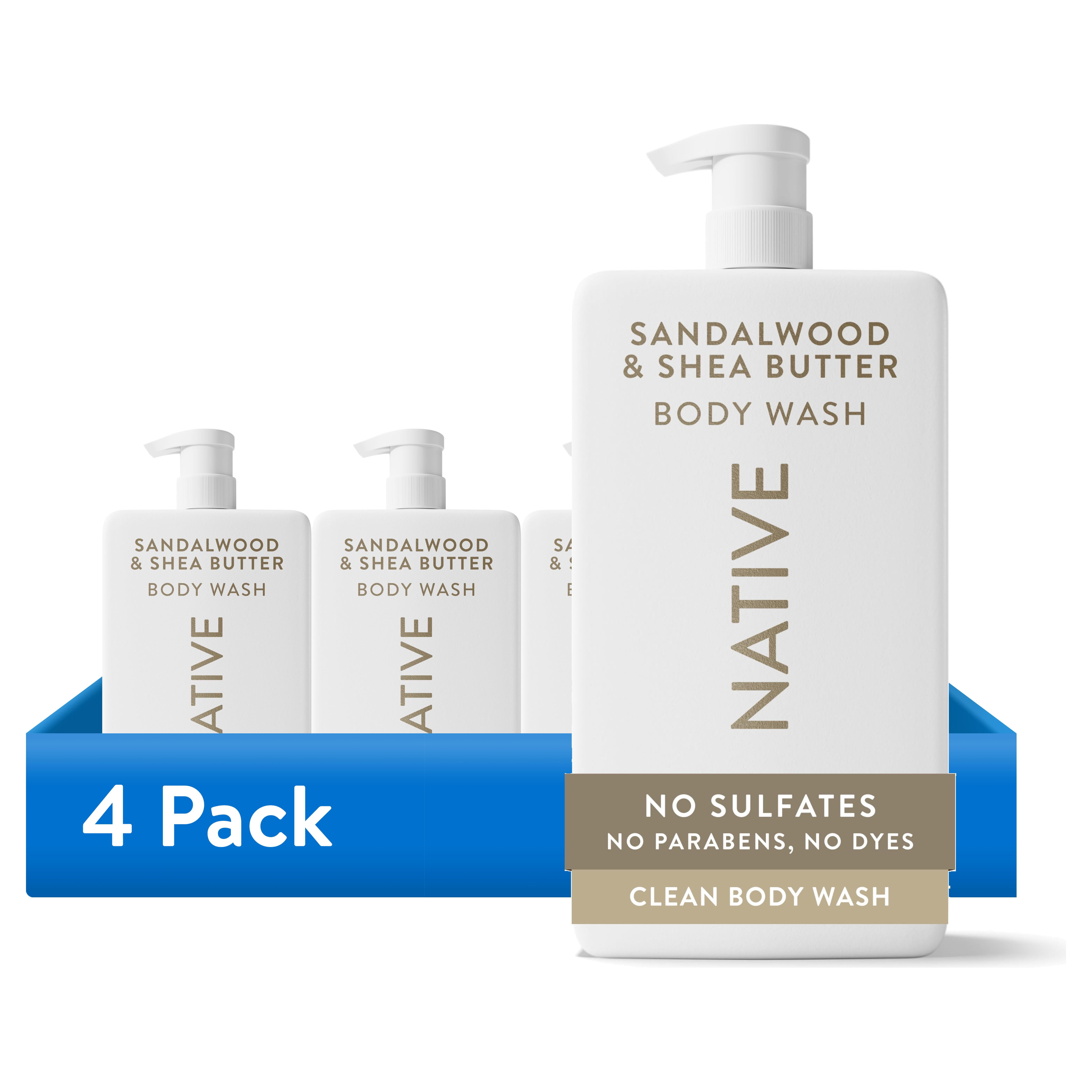 (4 pack) Native Body Wash, Sandalwood & Shea Butter, Sulfate Free, for Women & Men, 36 fl oz
