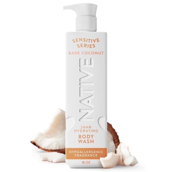 Native Body Wash, Sensitive Series, Hypoallergenic Fragrance, 24-Hour Hydrating, Bare Coconut, 18 fl oz