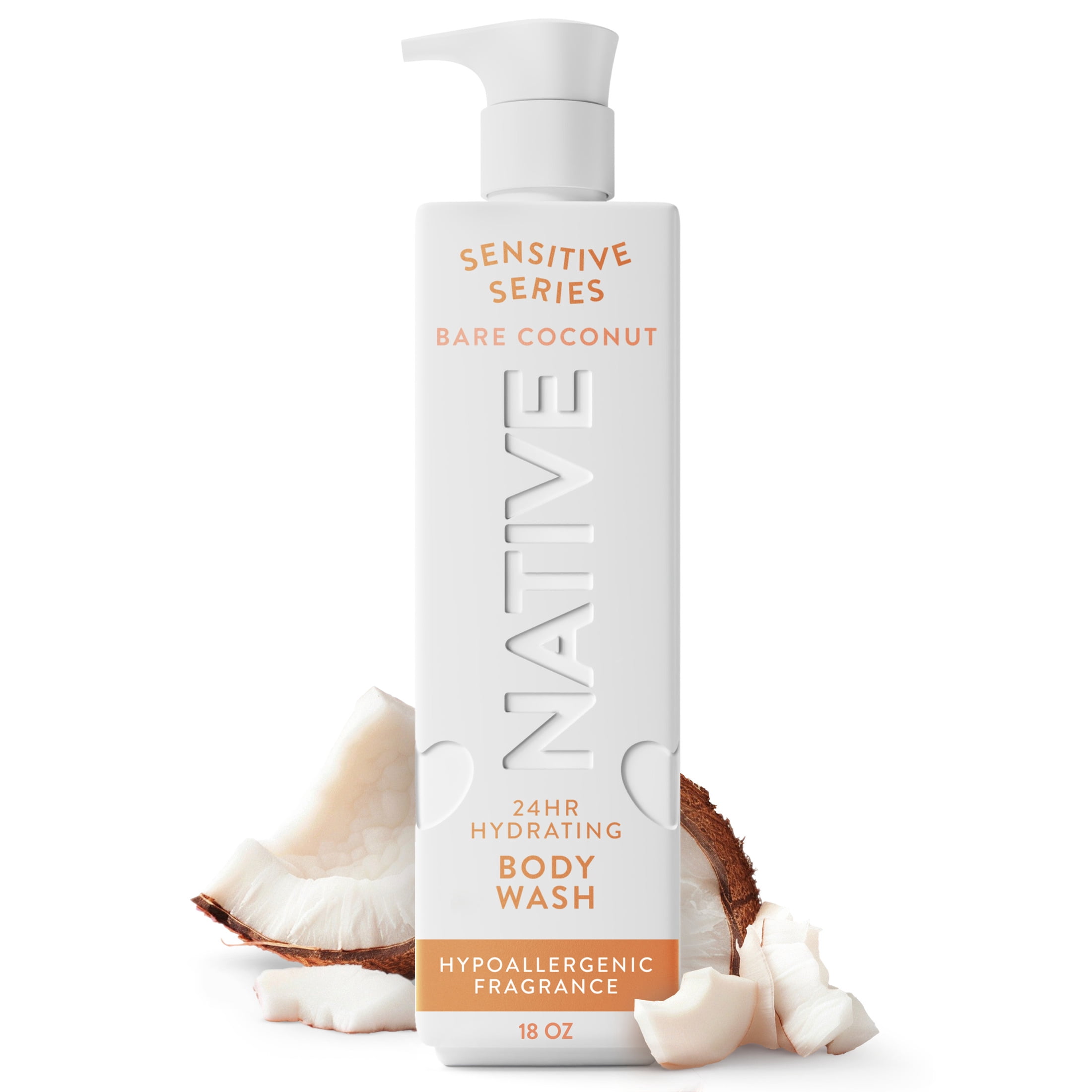 Native Body Wash, Sensitive Series, Hypoallergenic Fragrance, 24-Hour Hydrating, Bare Coconut, 18 fl oz