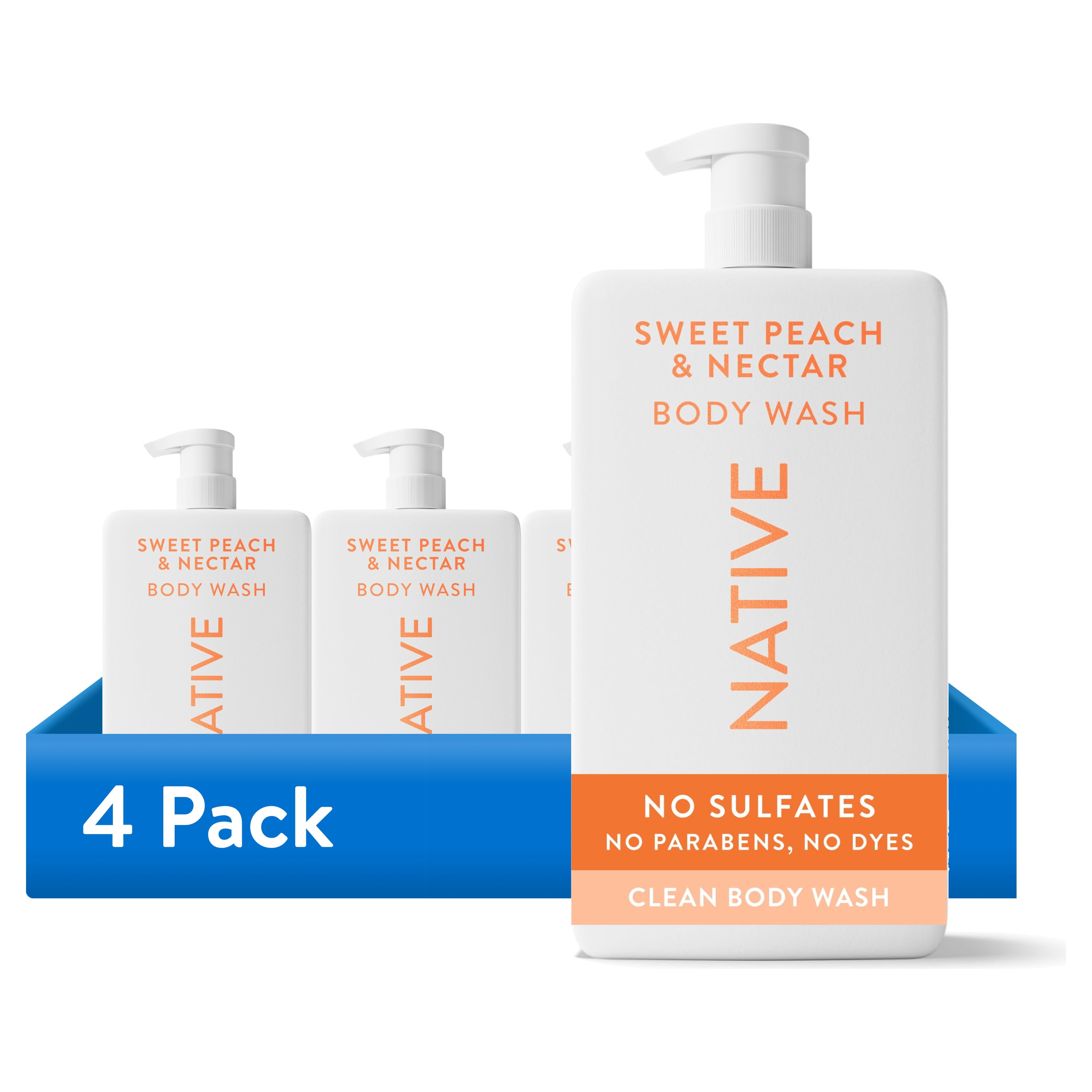 (4 pack) Native Body Wash, Sulfate Free, Sweet Peach & Nectar, 36 fl oz