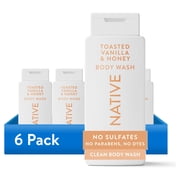 (6 pack) Native Body Wash Toasted Vanilla & Honey, for Women & Men, 18 fl oz