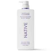 Native Moisturizing Body Wash, Vanilla & Cashmere, Sulfate Free, 24hr Moisturization with Shea Butter, for Women & Men for Dry Skin, 22 fl oz