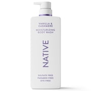 Native Moisturizing Body Wash, Vanilla & Cashmere, Sulfate Free, 24hr Moisturization with Shea Butter, for Women & Men for Dry Skin, 22 FL OZ