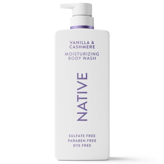 Native Moisturizing Body Wash, Vanilla & Cashmere, Sulfate Free, 24hr Moisturization with Shea Butter, for Women & Men for Dry Skin, 22 fl oz