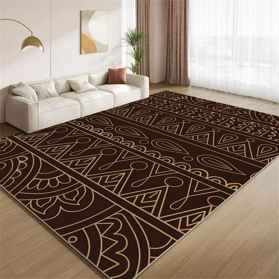 Native Brown Tribe Area Rugs, Vintage Geometric Print Design Carpet, Soft Washable Non Slip Low Pile Rug for Living Room Bedroom Entry Floor Mat 2x3ft