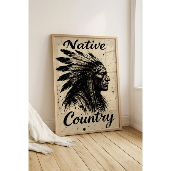Native Country American Warrior Ink Drawing Art Print, Sioux Rider, Western Decor Home Decor #3009, Unframed Poster Size 24x36