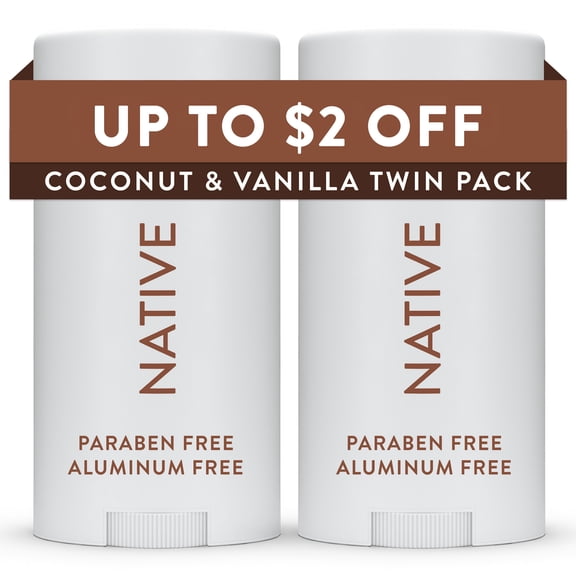 Native Deodorant, Aluminum Free, Coconut & Vanilla, 2.3 oz, 2 Count