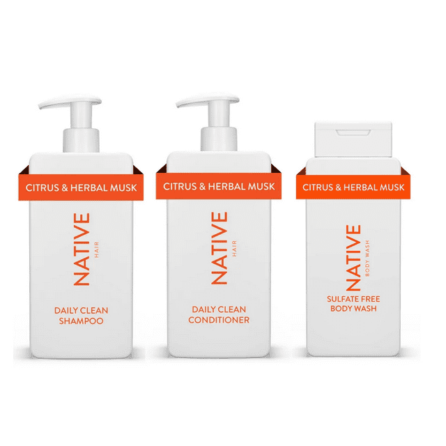 Native Daily Clean Shampoo, Conditioner, & Body Wash Set, Citrus