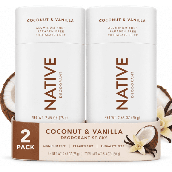 Native Deodorant Coconut & Vanilla, Aluminum-Free, Pack of 2