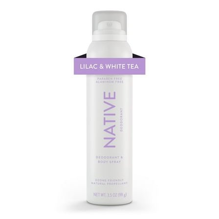 Native Deodorant and Body Spray, Lilac & White Tea, Aluminum-Free, for Women and Men, 3.5 oz