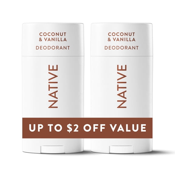Native Deodorant for Women & Men, Aluminum Free, Coconut & Vanilla, 2.3 oz, 2 Count