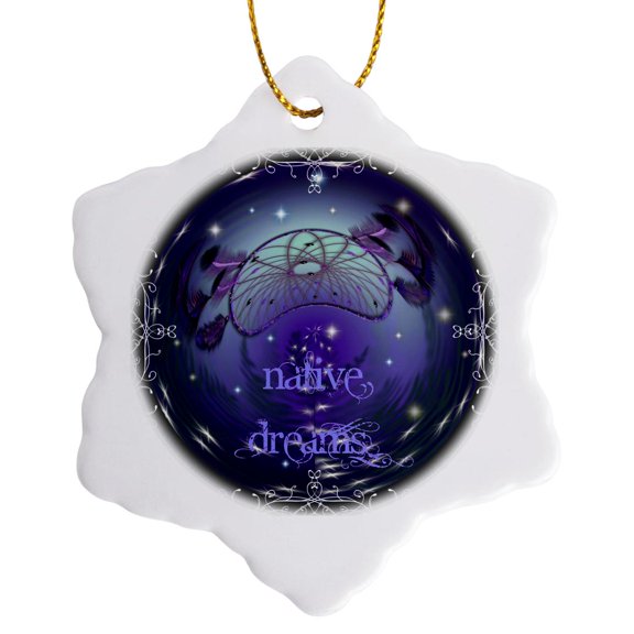 3drose, Native Dreams Orb, 3 inch Snowflake Porcelain Ornament