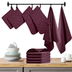 Native Fab 10-Piece Kitchen Set – Features Oven Mitts, Potholders, Kitchen Towels & Dishcloths, Heat Resistant, Durable Cotton, Perfect for Cooking, Baking, and Everyday Kitchen Tasks - Burgundy Wine