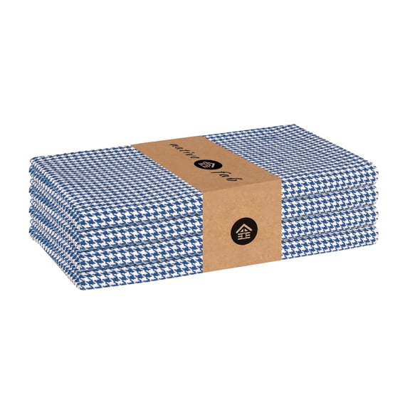 Native Fab 100% Cotton Cloth Napkins 18x18 inches, Houndstooth Dinner Napkins, Set of 4, Soft Breathable Absorbent, Machine Washable Cloth Napkins, Blue