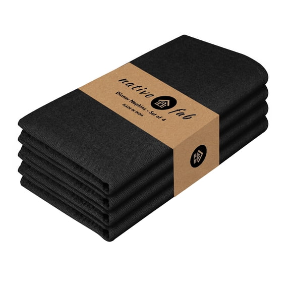 Native Fab 100% Cotton Dinner Cloth Napkin 17x17 Set of 4 - Black